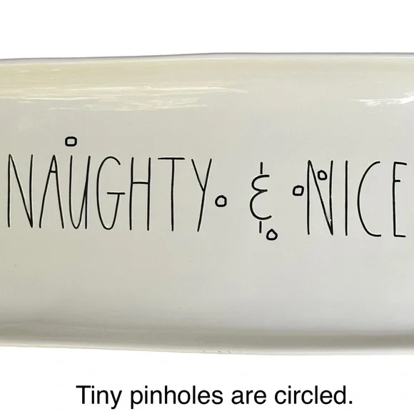 Rae Dunn Christmas Platter NAUGHTY & NICE White Black Long Letters NWT 2017 OG - Picture 4 of 16